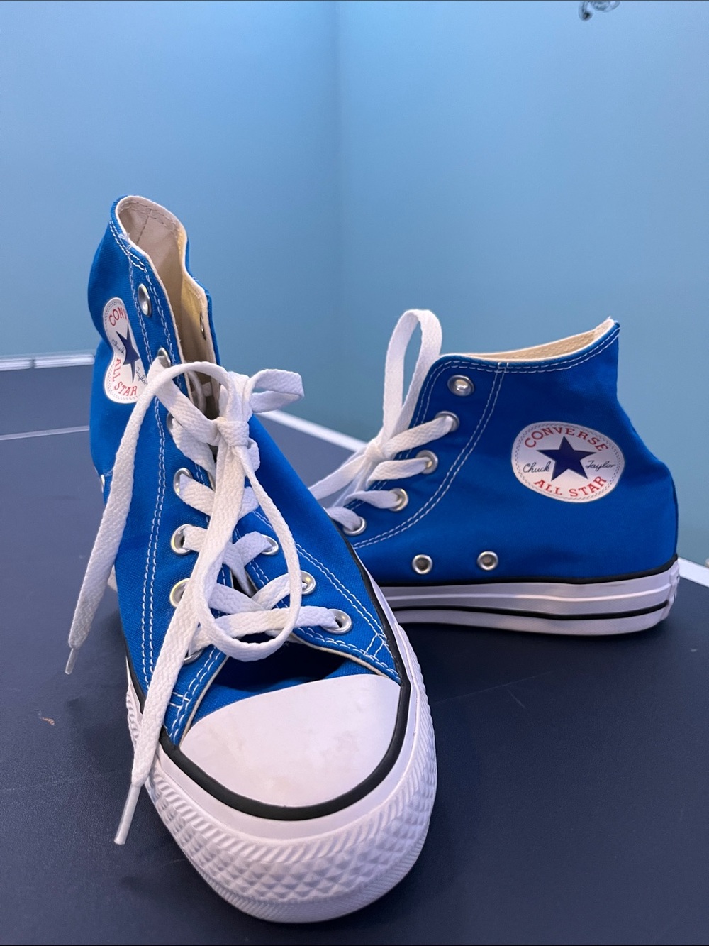 Converse High-Top Sneakers in Bright Blue with White Trim